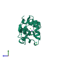 PDB entry 2bpu coloured by chain, side view.