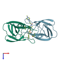 PDB entry 2bpz coloured by chain, top view.