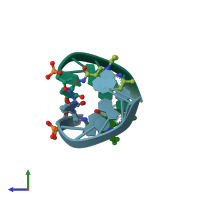 PDB entry 2bq2 coloured by chain, ensemble of 2 models, side view.