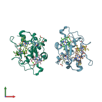 PDB entry 2bq4 coloured by chain, front view.