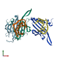 PDB entry 2bq5 coloured by chain, front view.
