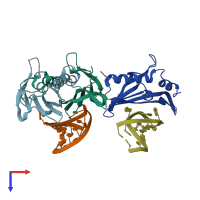 PDB entry 2bq5 coloured by chain, top view.