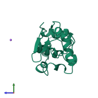 PDB entry 2bqe coloured by chain, side view.