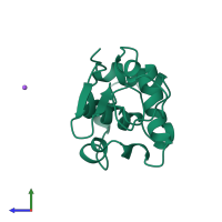 PDB entry 2bqf coloured by chain, side view.