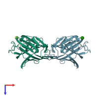 PDB entry 2bqp coloured by chain, top view.