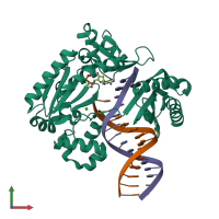 PDB entry 2bqr coloured by chain, front view.