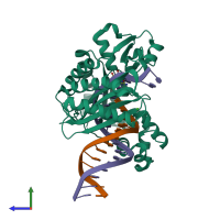 PDB entry 2bqr coloured by chain, side view.