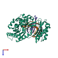 PDB entry 2bqr coloured by chain, top view.