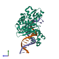 PDB entry 2bqu coloured by chain, side view.