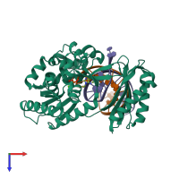 PDB entry 2bqu coloured by chain, top view.