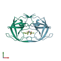 PDB entry 2bqv coloured by chain, front view.
