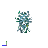 PDB entry 2bqv coloured by chain, side view.
