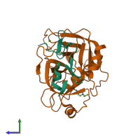 PDB entry 2bqw coloured by chain, side view.