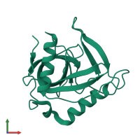 PDB entry 2bqx coloured by chain, front view.