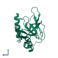PDB entry 2bqx coloured by chain, side view.