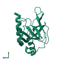 PDB entry 2bqy coloured by chain, side view.