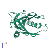 PDB entry 2bqy coloured by chain, top view.