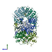 PDB entry 2br5 coloured by chain, side view.