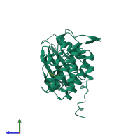 PDB entry 2bro coloured by chain, side view.