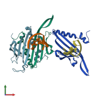 PDB entry 2bs0 coloured by chain, front view.