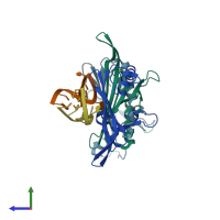PDB entry 2bs0 coloured by chain, side view.