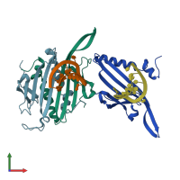 PDB entry 2bs1 coloured by chain, front view.