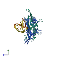 PDB entry 2bs1 coloured by chain, side view.