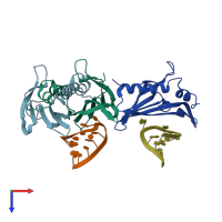 PDB entry 2bs1 coloured by chain, top view.