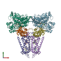 PDB entry 2bs4 coloured by chain, front view.