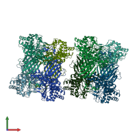 PDB entry 2bs9 coloured by chain, front view.