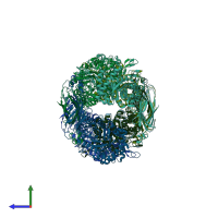 PDB entry 2bs9 coloured by chain, side view.