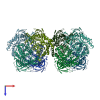 PDB entry 2bs9 coloured by chain, top view.