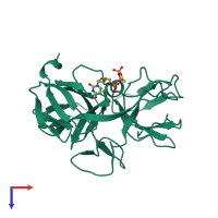 PDB entry 2bt1 coloured by chain, top view.