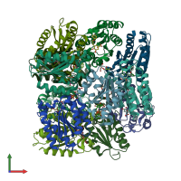 PDB entry 2bt4 coloured by chain, front view.