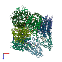PDB entry 2bt4 coloured by chain, top view.