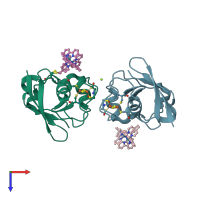 PDB entry 2bt6 coloured by chain, top view.
