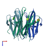 PDB entry 2bt9 coloured by chain, top view.