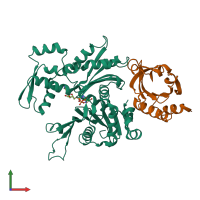 PDB entry 2btf coloured by chain, front view.