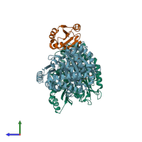 PDB entry 2bto coloured by chain, side view.