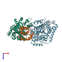 PDB entry 2bto coloured by chain, top view.