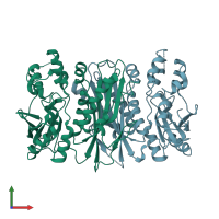 PDB entry 2btu coloured by chain, front view.