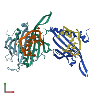 PDB entry 2bu1 coloured by chain, front view.