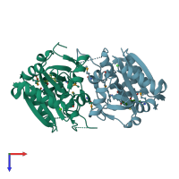 PDB entry 2bu3 coloured by chain, top view.