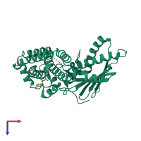 PDB entry 2bu5 coloured by chain, top view.