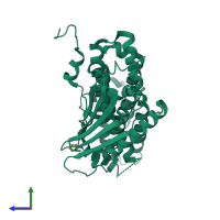 PDB entry 2bu6 coloured by chain, side view.