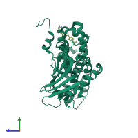 PDB entry 2bu7 coloured by chain, side view.