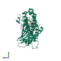 PDB entry 2bu8 coloured by chain, side view.