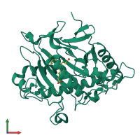 PDB entry 2bu9 coloured by chain, front view.