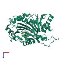 PDB entry 2bu9 coloured by chain, top view.