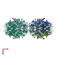 PDB entry 2bua coloured by chain, top view.
